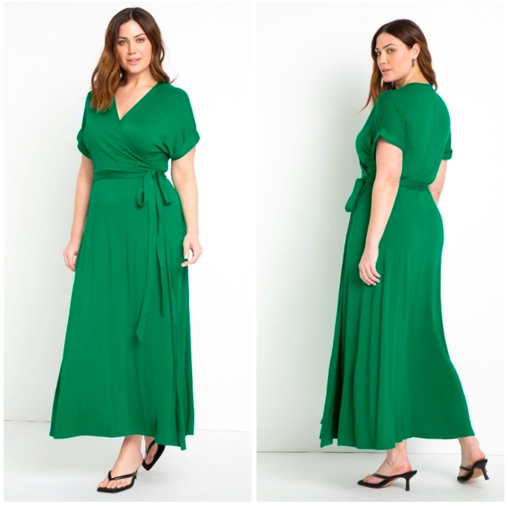 ELOQUII Maxi Wrap Dress, Kelly Green. Size 18